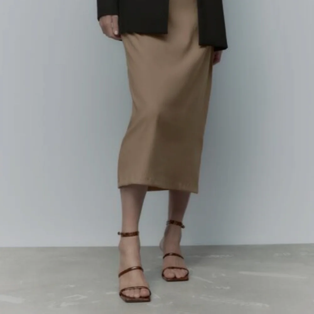 Zara Snake Print Double Strap Leather Sandal Heels - Picture 2 of 8